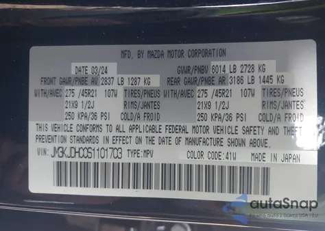 2025 Mazda Cx-70 3.3 Turbo S Premium from USA, damaged, VIN JM3KJDHC0S1101703